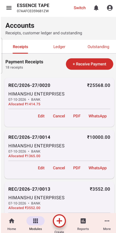 Payment receipts